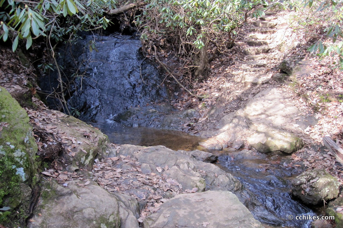 The trail crosses small streams