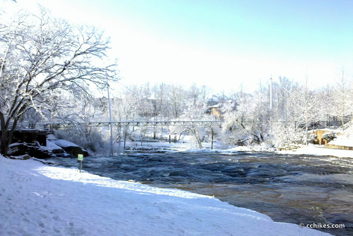 A view of the Liberty Bridge from aobe the falls